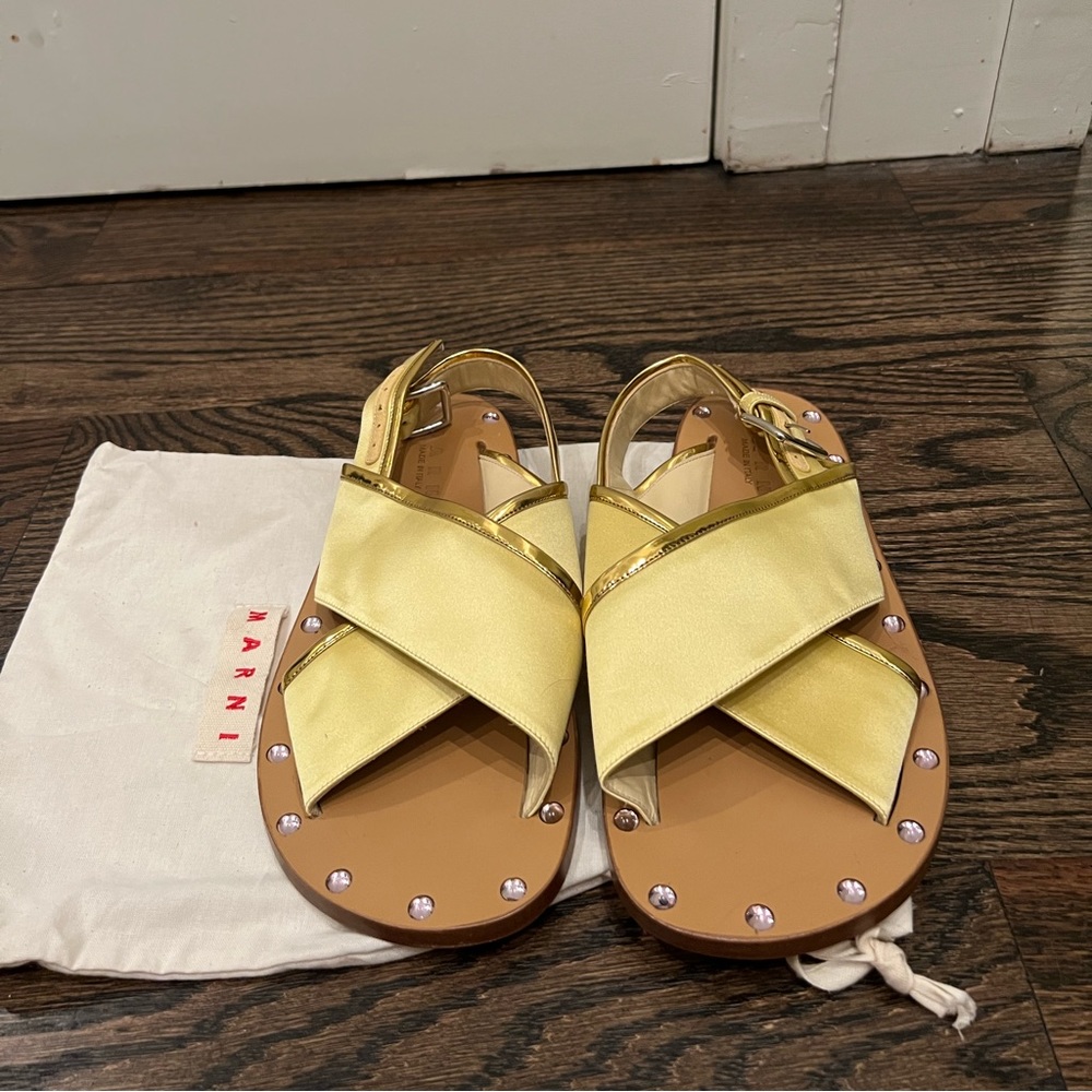NWT Marni Samsy Satin Crisscross Slingback Sandals in Yellow size 37